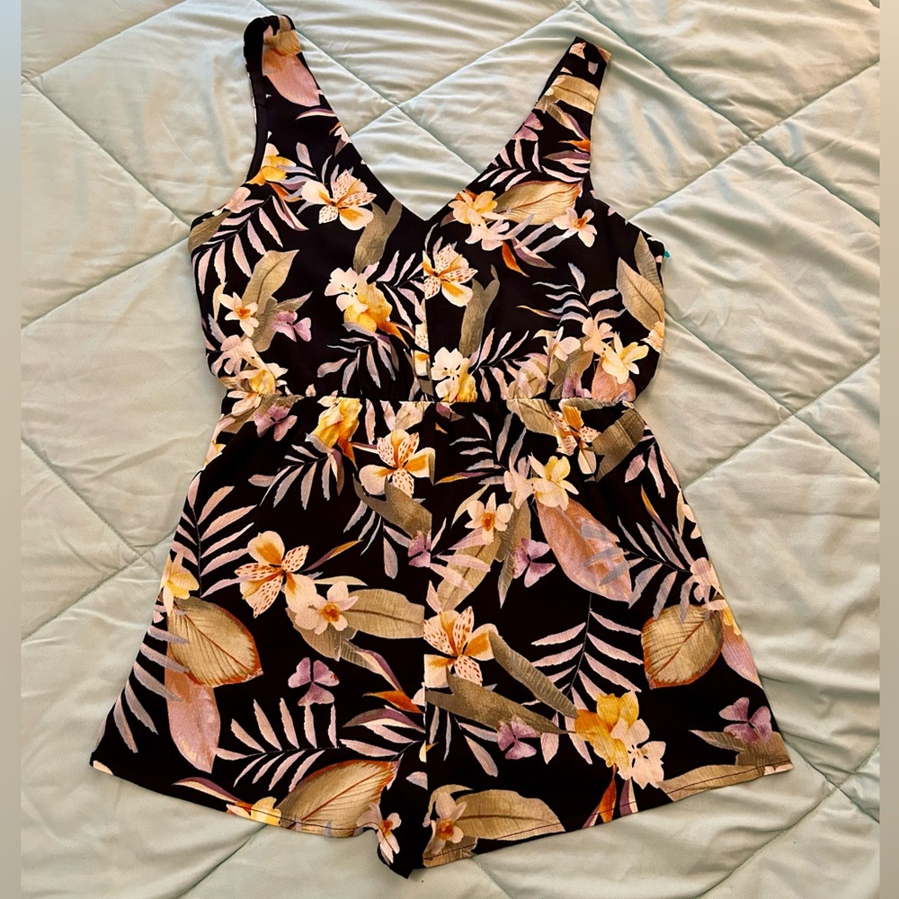 Forever 21 Black and Yellow Tropical One Piece